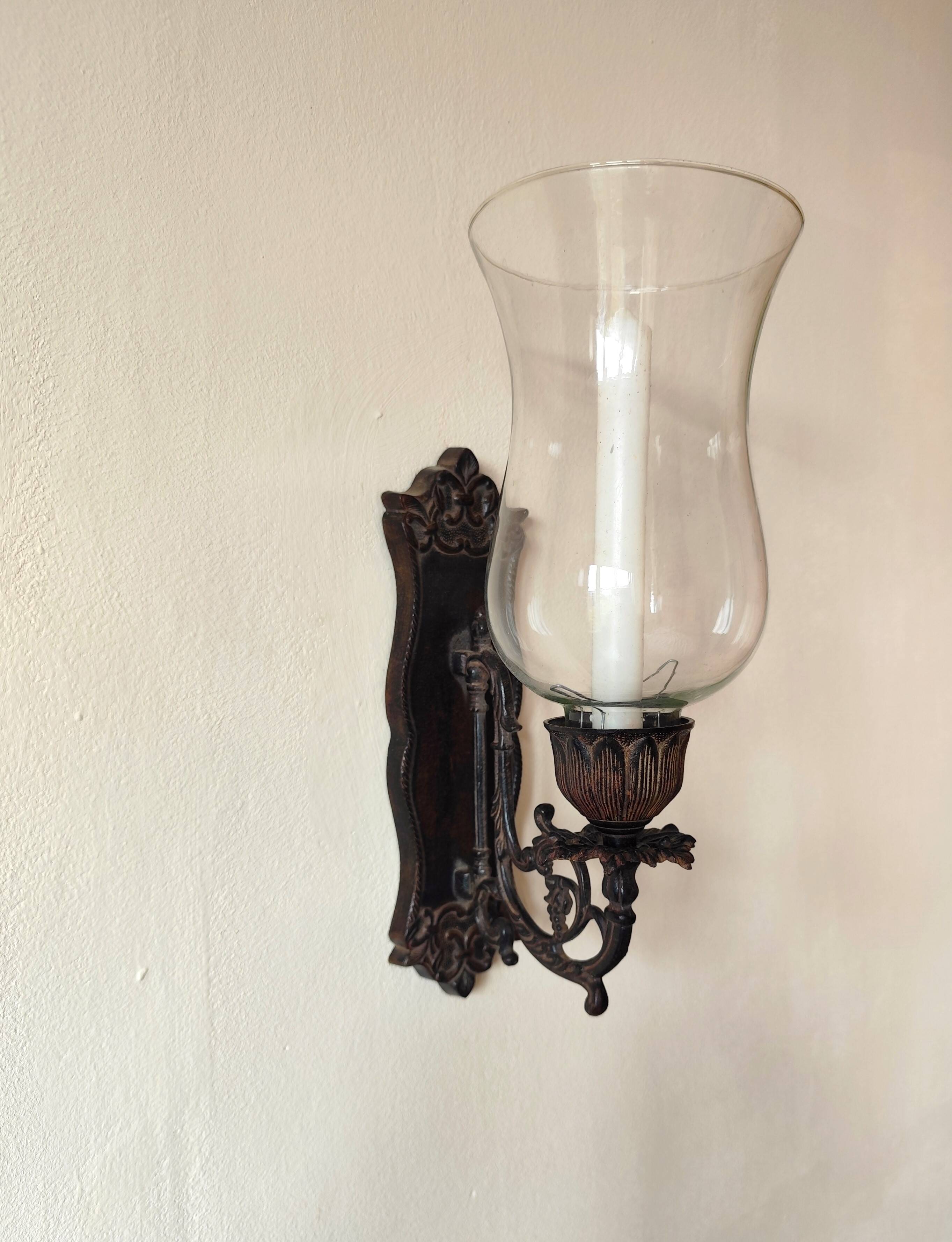 Wrought iron wall light - wall candle holder and glass tulip