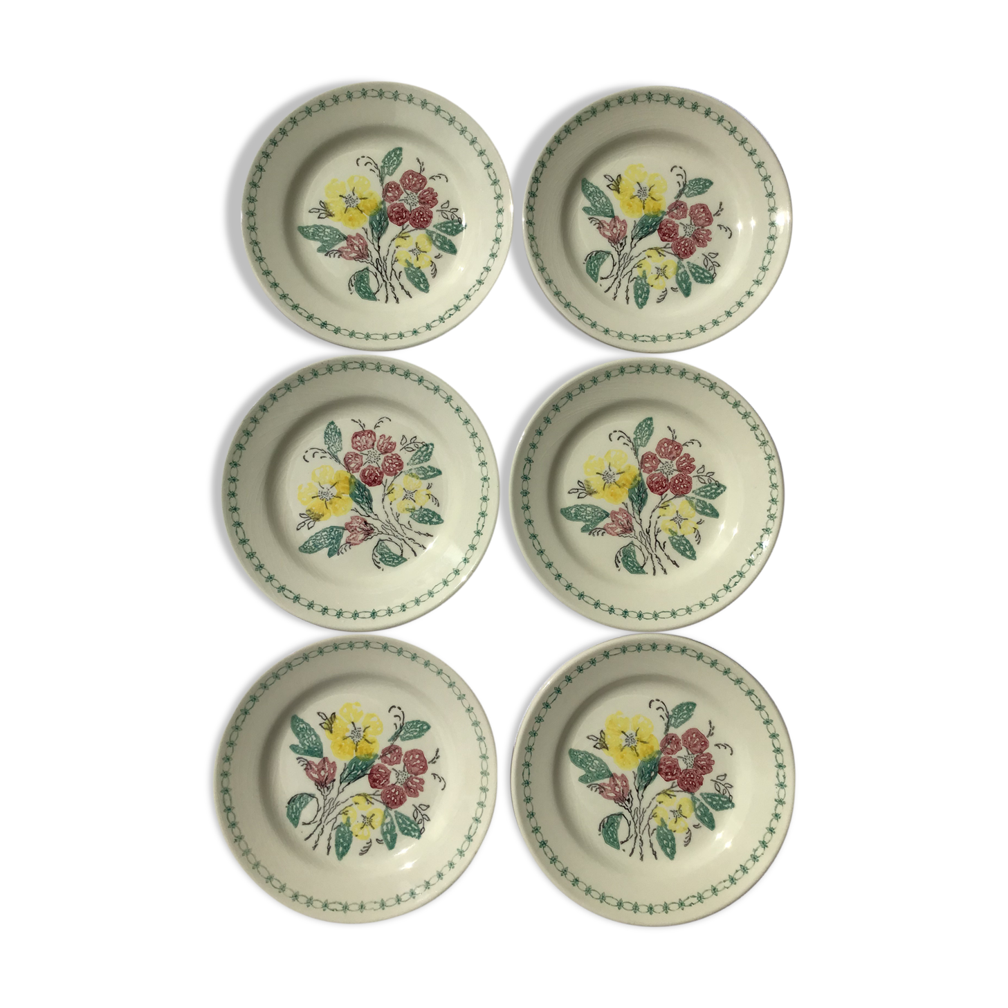 6 dessert plates earthenware cream flowers
