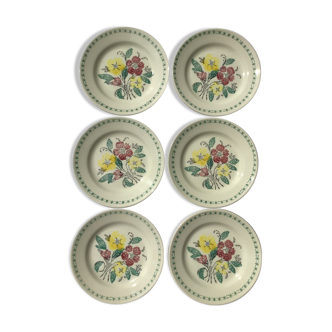 6 dessert plates earthenware cream flowers