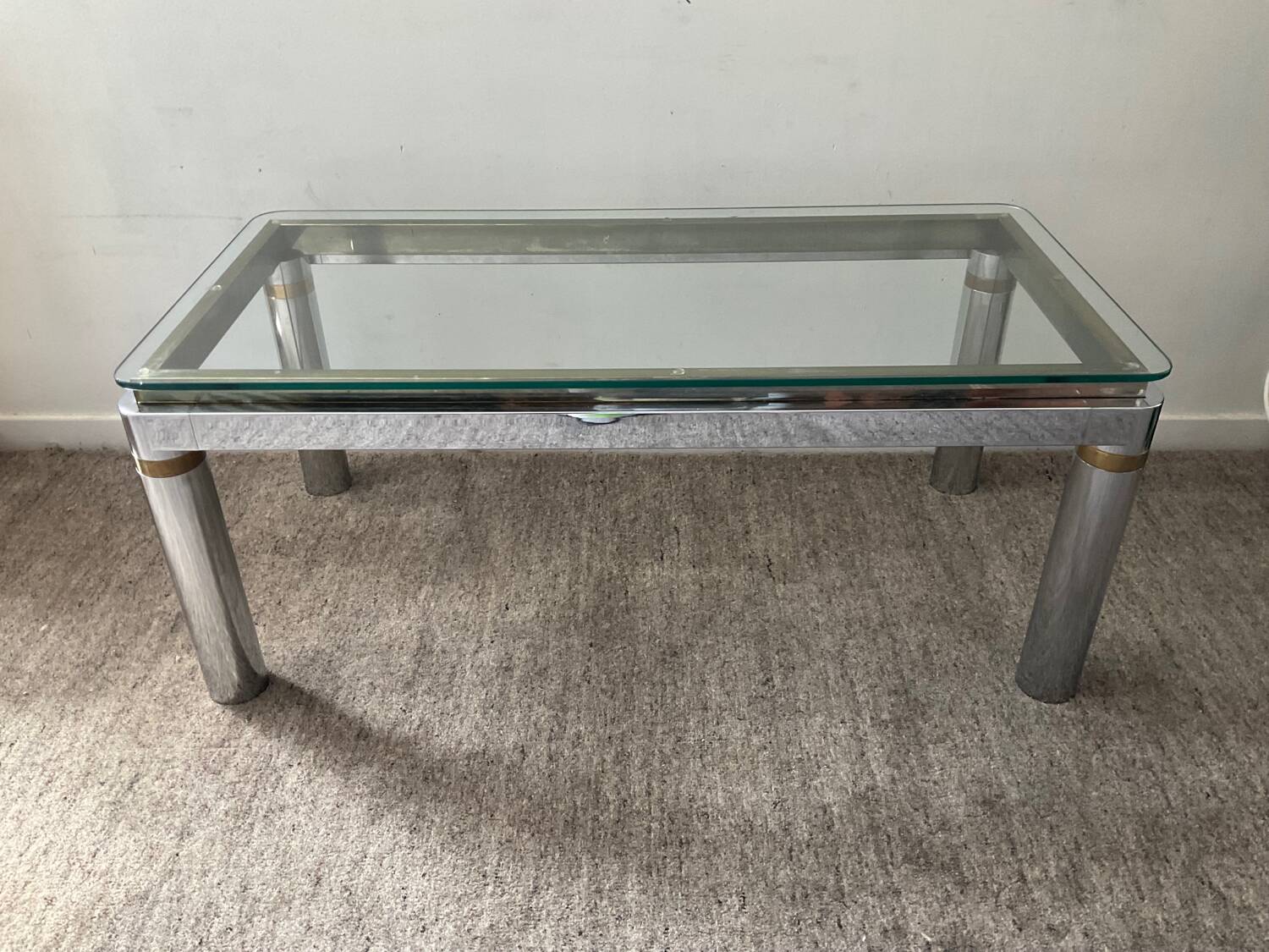Vintage coffee table in brass and chrome metal from the 70s