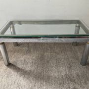 Vintage coffee table in brass and chrome metal from the 70s
