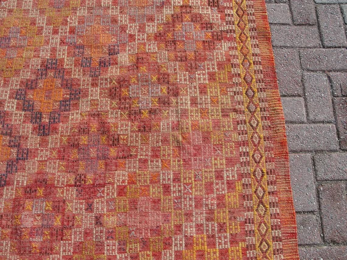 Turkish kilim area rug, vintage kilim rugs runner