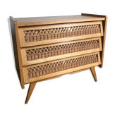 Chest of drawers wooden compass feet and rattan