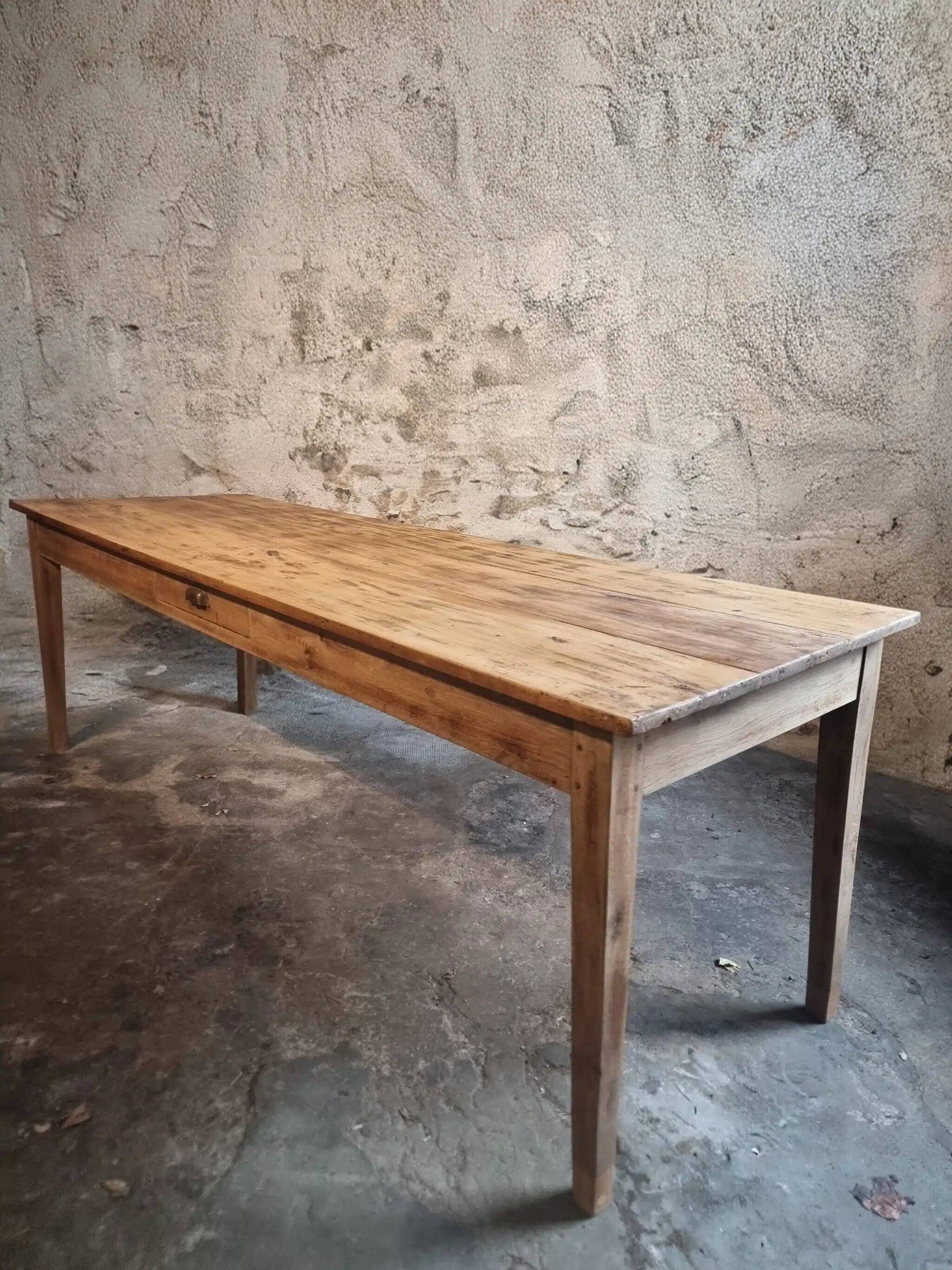 Antique French farmhouse dining table 225 cm – oak and poplar – rustic country table from around 1900