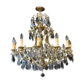 Lustre à 12 lumières bronze et cristal