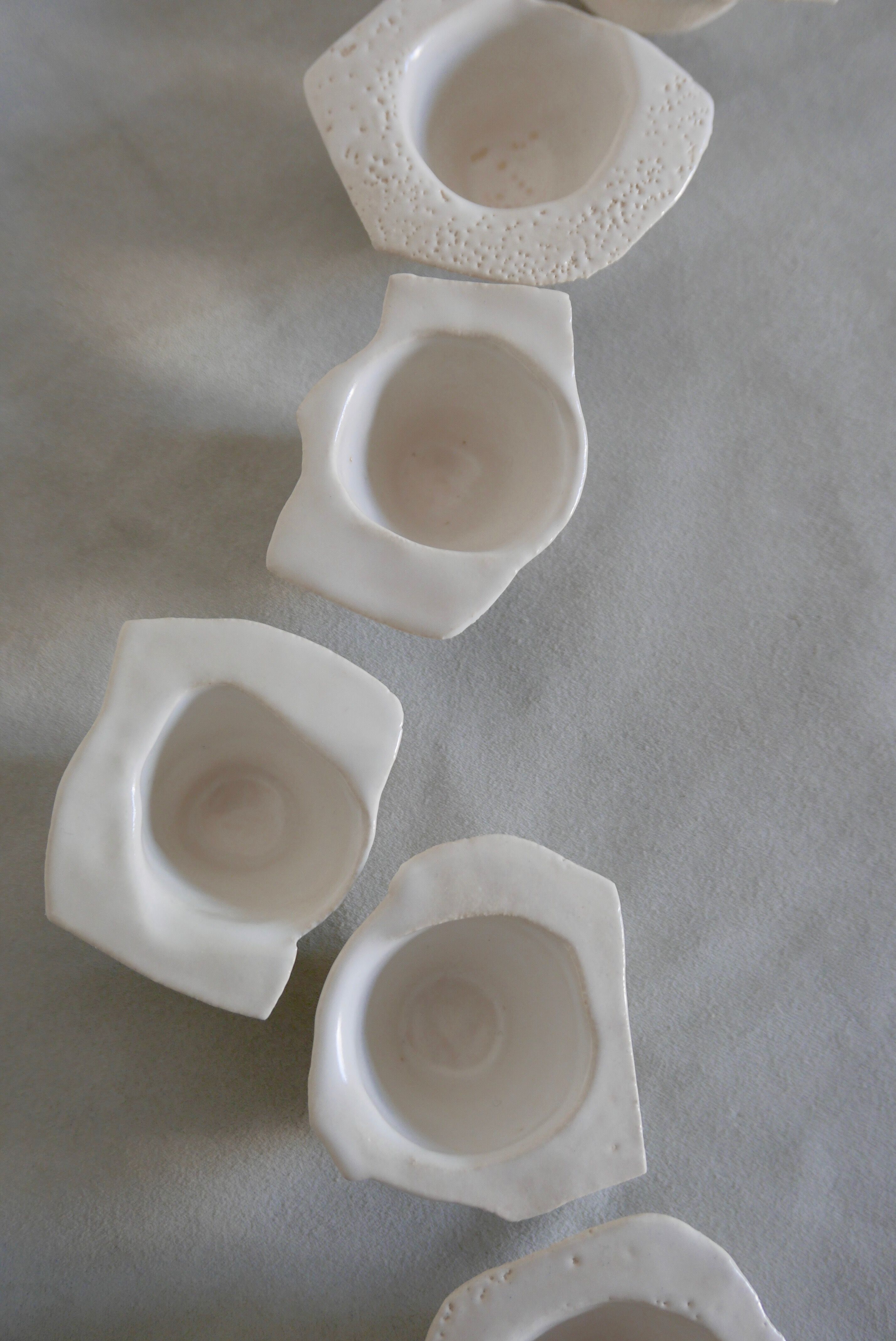 Six white stoneware sake glasses Denise Bresciani ceramics