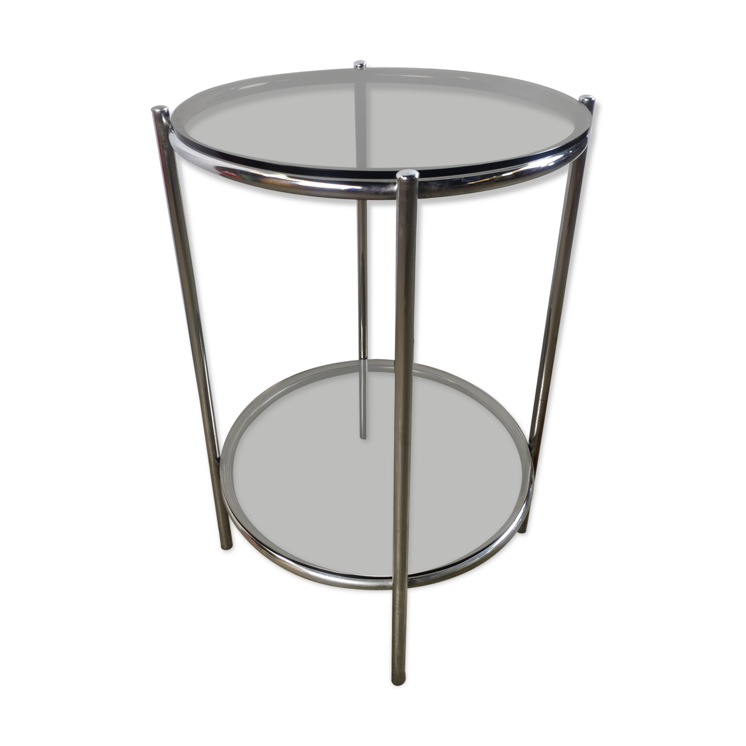 Chrome and smoked glass side table