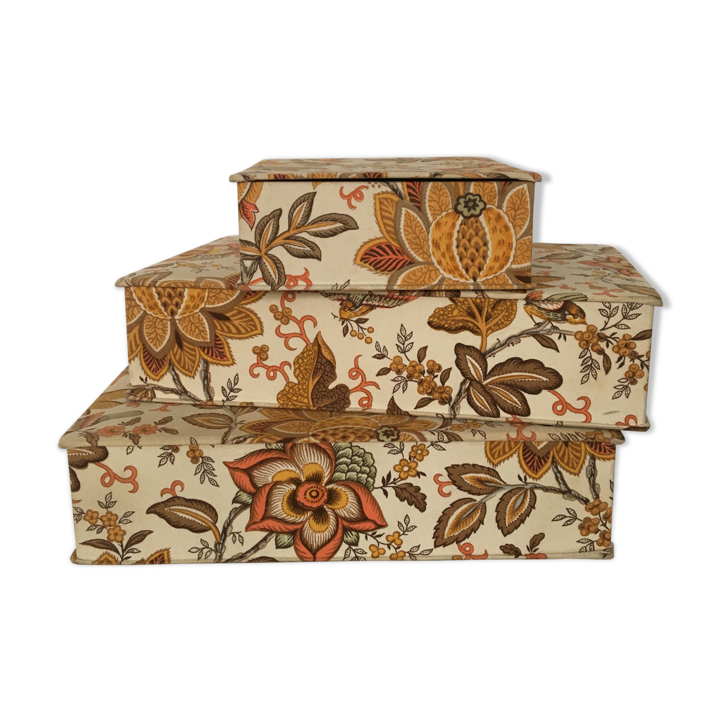 Set of 3 old cloth boxes