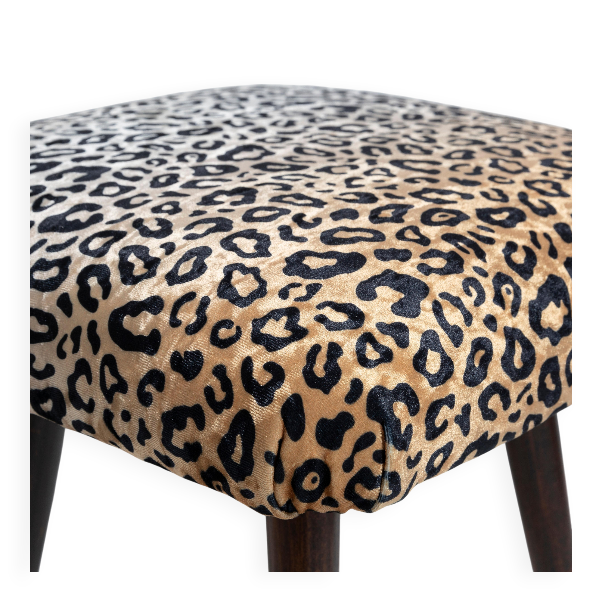 Pair of vintage leopard velvet stools from the 20th century, Europe, 1960s.