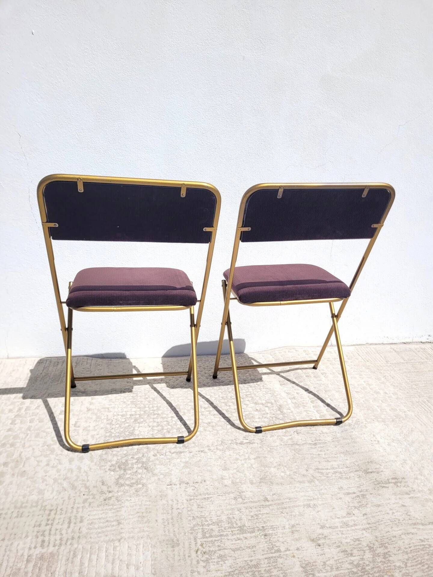 Lot de 2 chaises pliantes Lafuma en velours marron années 70