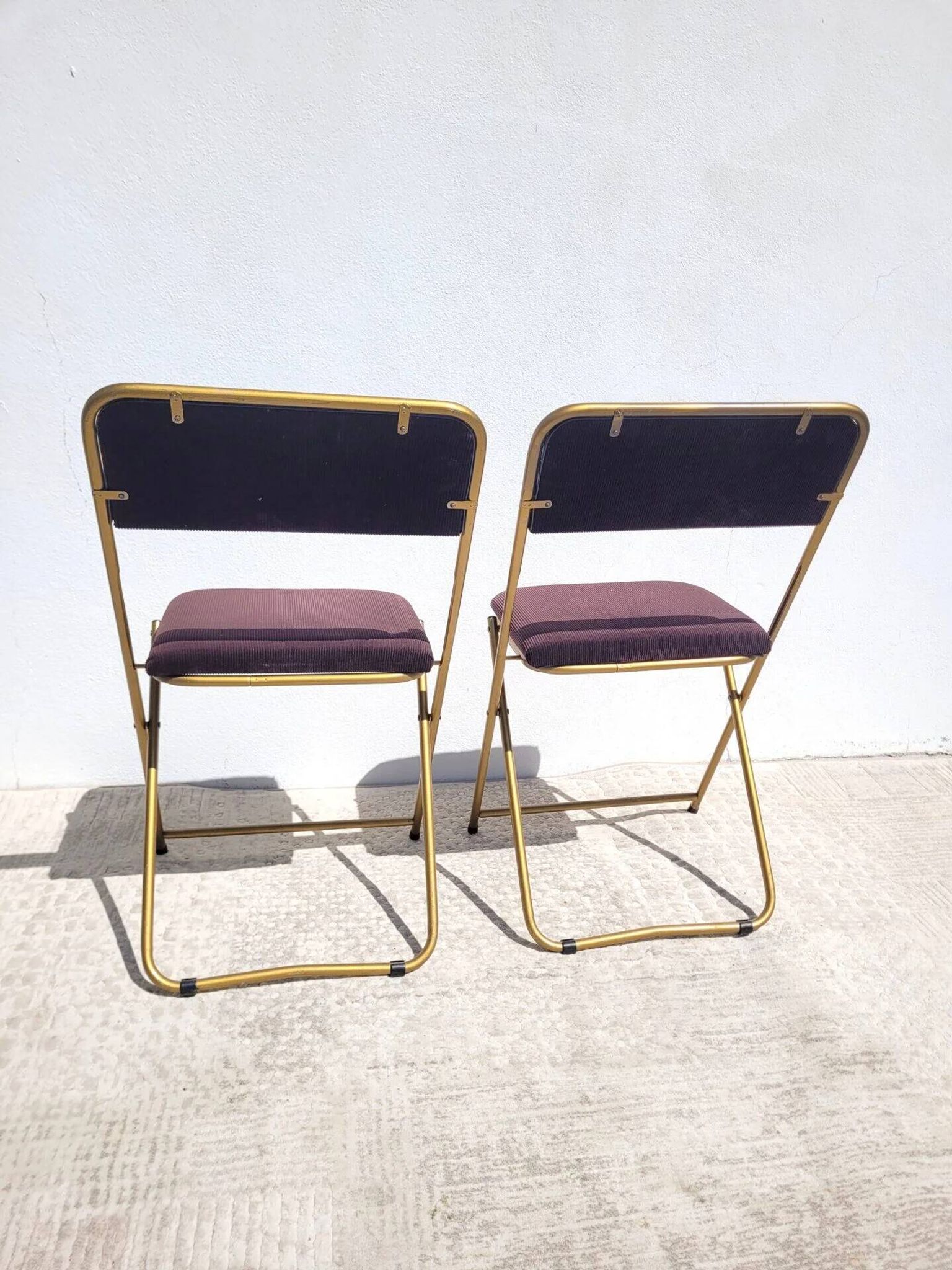 Set of 2 Lafuma folding chairs in brown velvet from the 1970s.