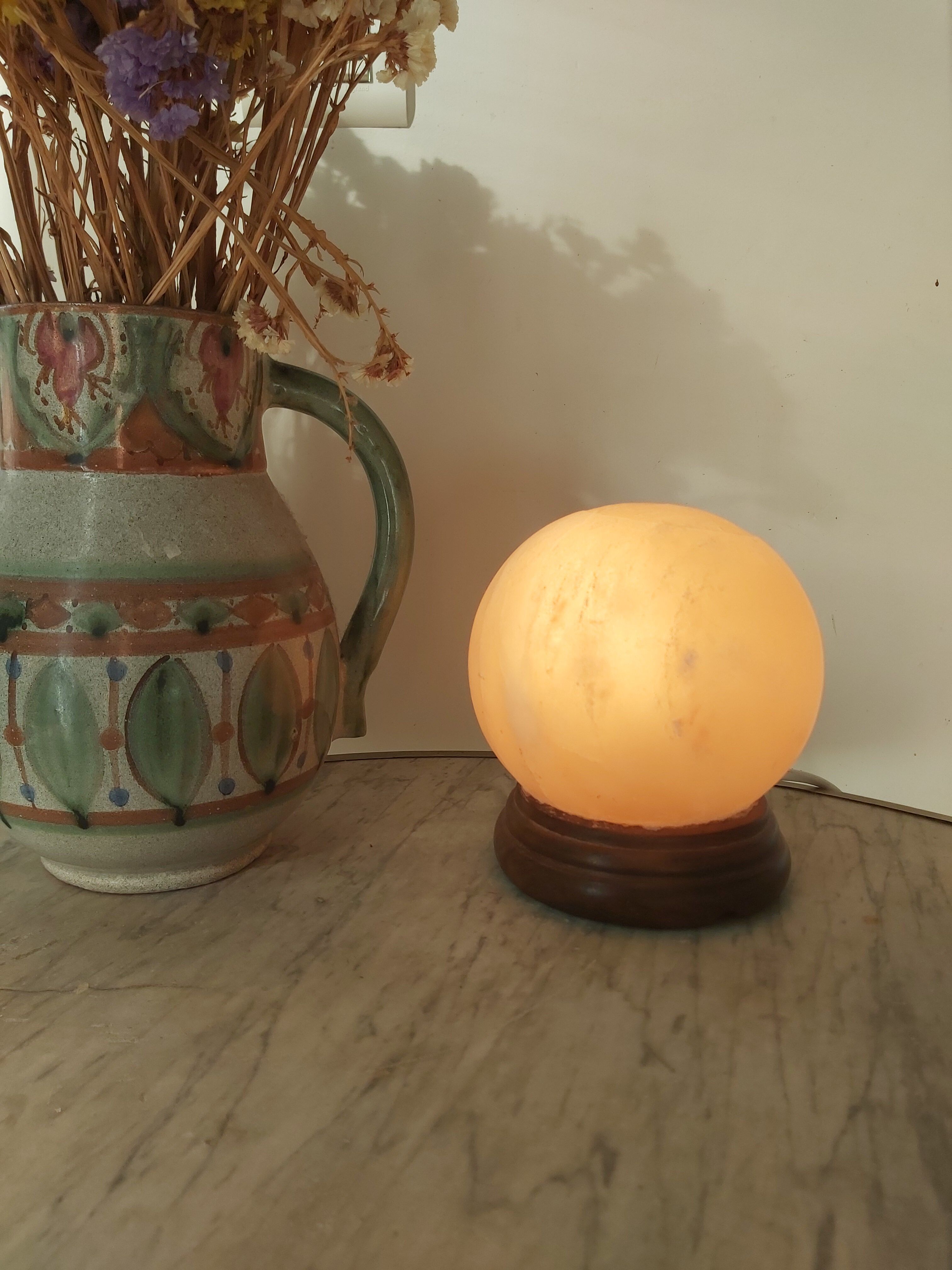 Vintage wood and alabaster ball lamp