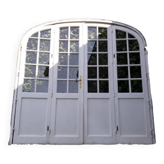 Porte baie vitrée cintrée cadre chêne H233,5xL234 petits carreaux