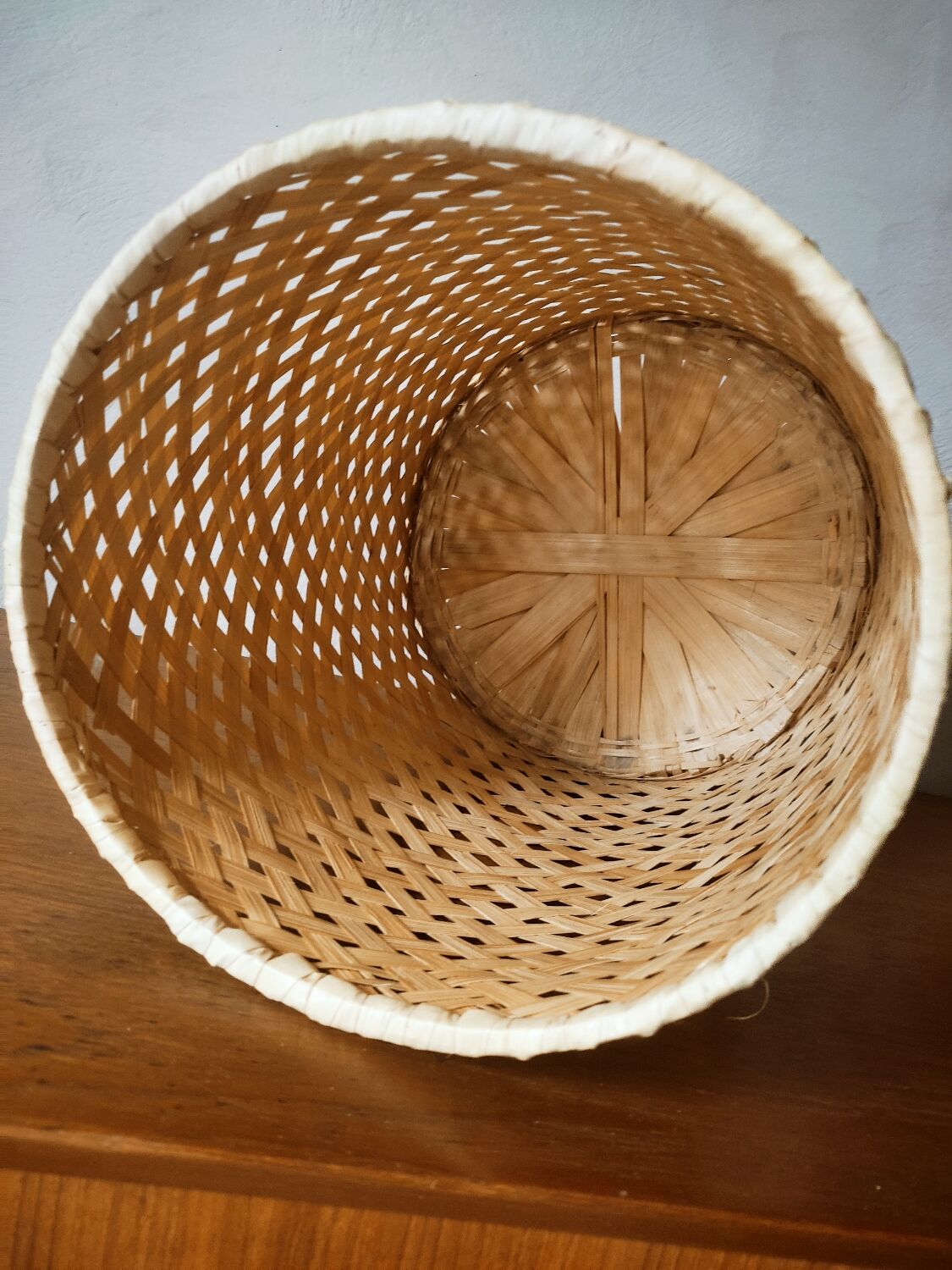 Braided bamboo wastepaper basket
