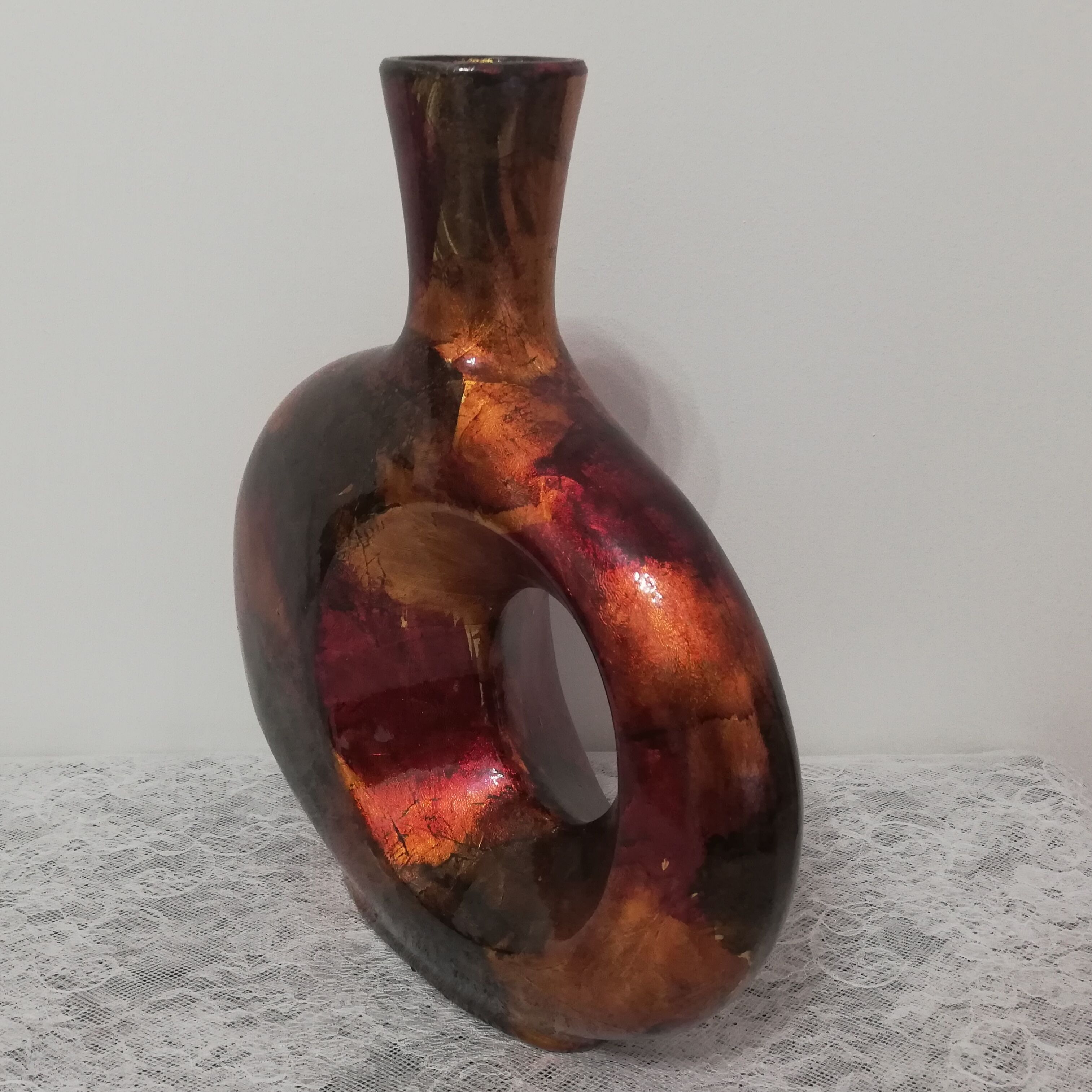 Enamelled and lacquered metal vase height 33cm