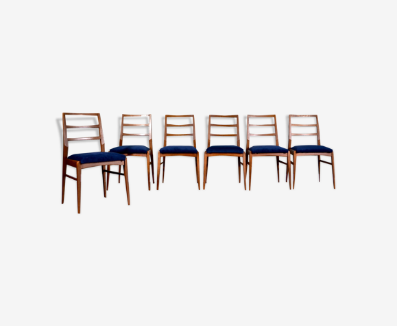Set Of 6 Midcentury Richard Hornby Pour Heals Fyne Ladye Afromosia et Velvet Chairs. Vintage / Danis