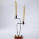 Candlestick in stainless steel and rosewood, 2 flames, Denmark, 1970s