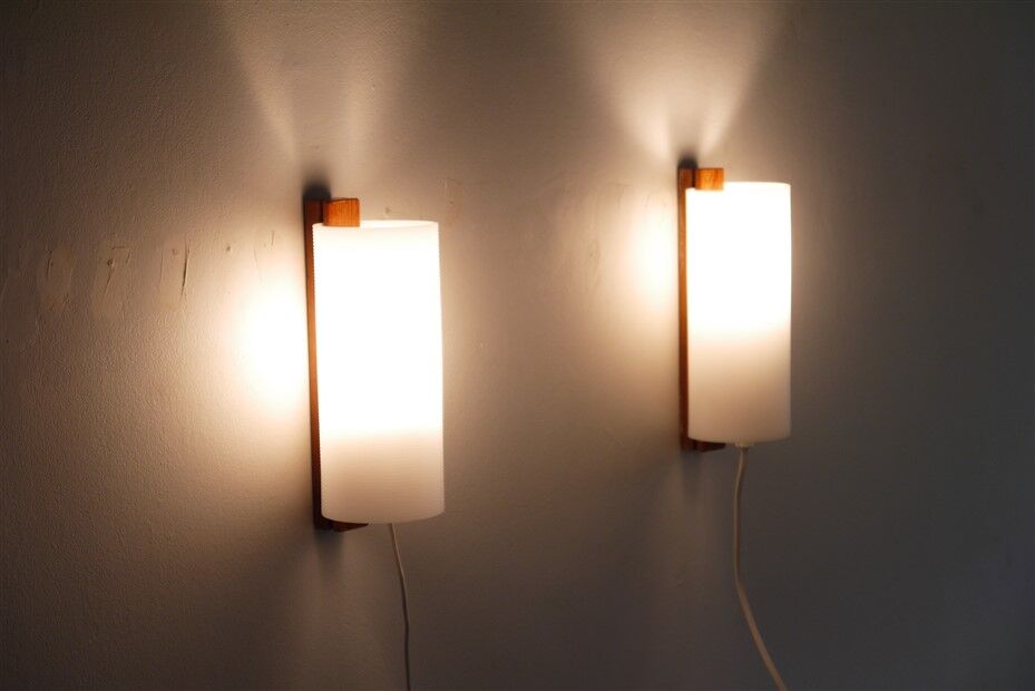 Pair of vintage Scandinavian wall lights in teak and acrylic 1970