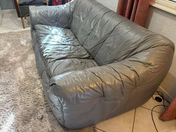 Canape 3 places ligne roset gamme sloop  cuir gris