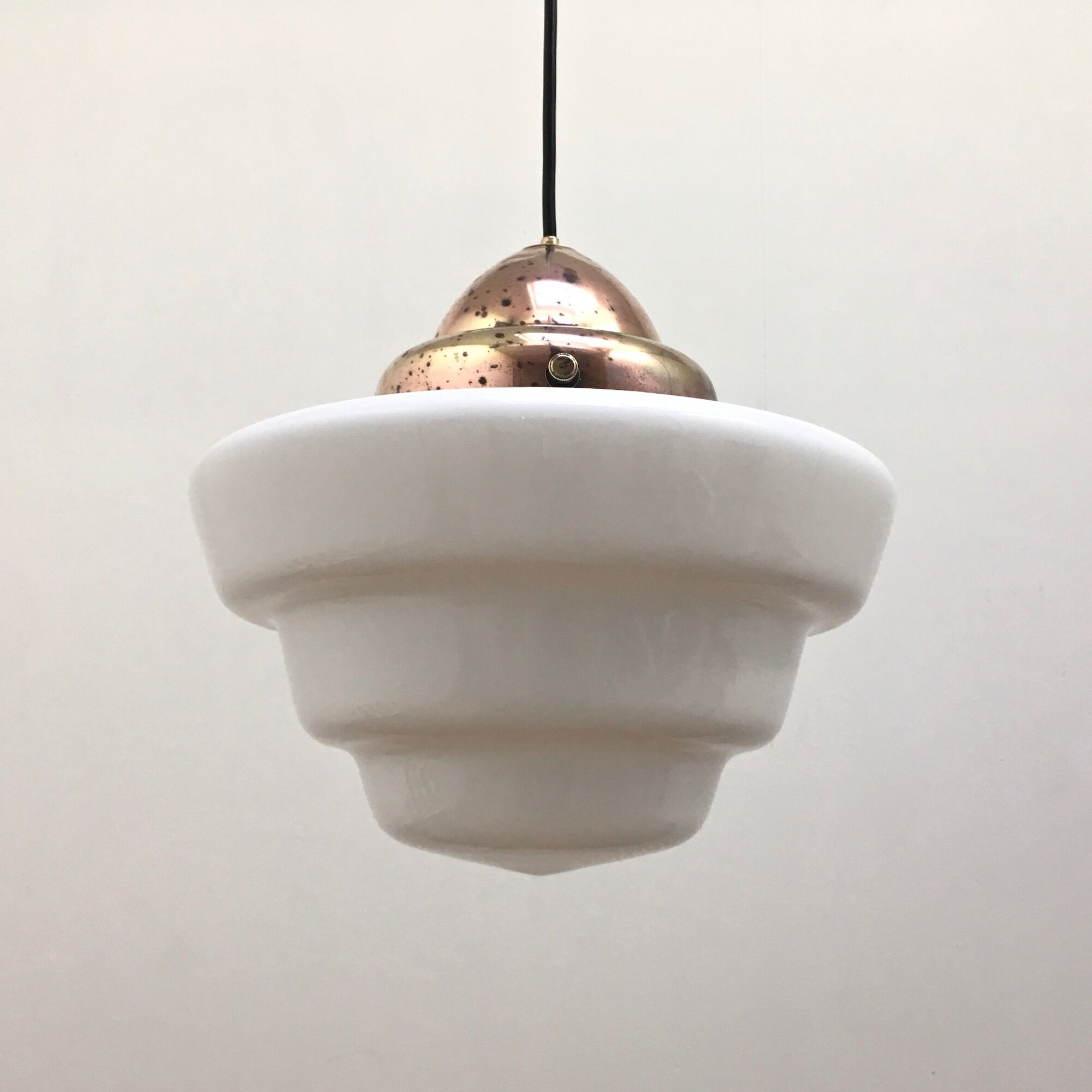 Hanging lamp opaline and copper brass 1930