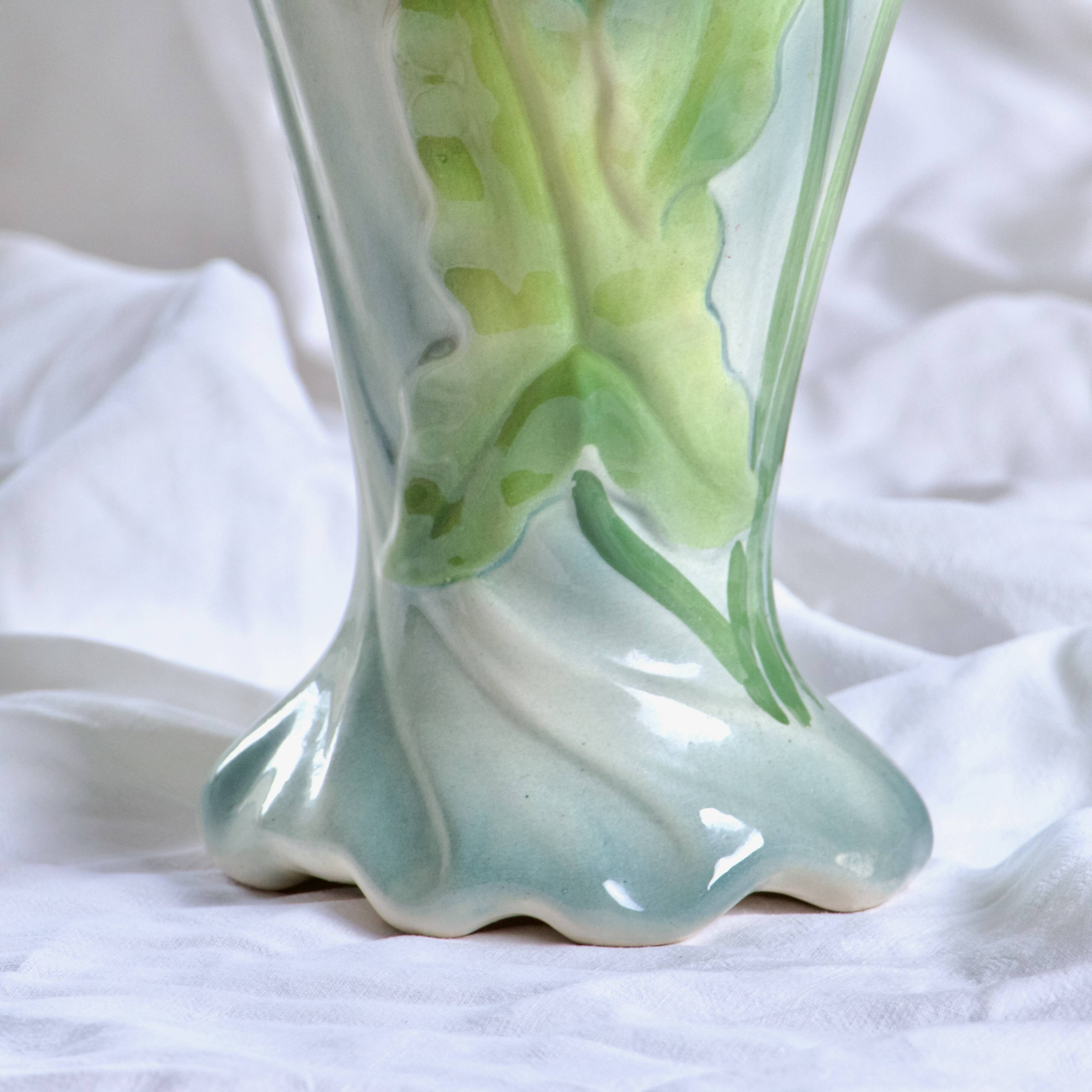 Large antique St Clément vase in barbotine Anemones hand painted