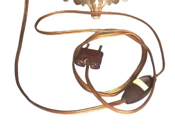 Electrified kerosene lamp art-deco- regulated silver and tinted glass with its original lampshade