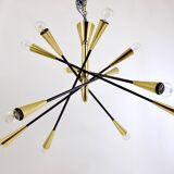 Black and brass articulated Sputnik chandelier in Stilnovo style, Italy, 1950.