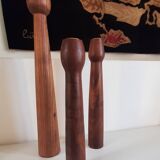 3 Scandinavian teak wood candle holders with brass inserts, Denmark, a
