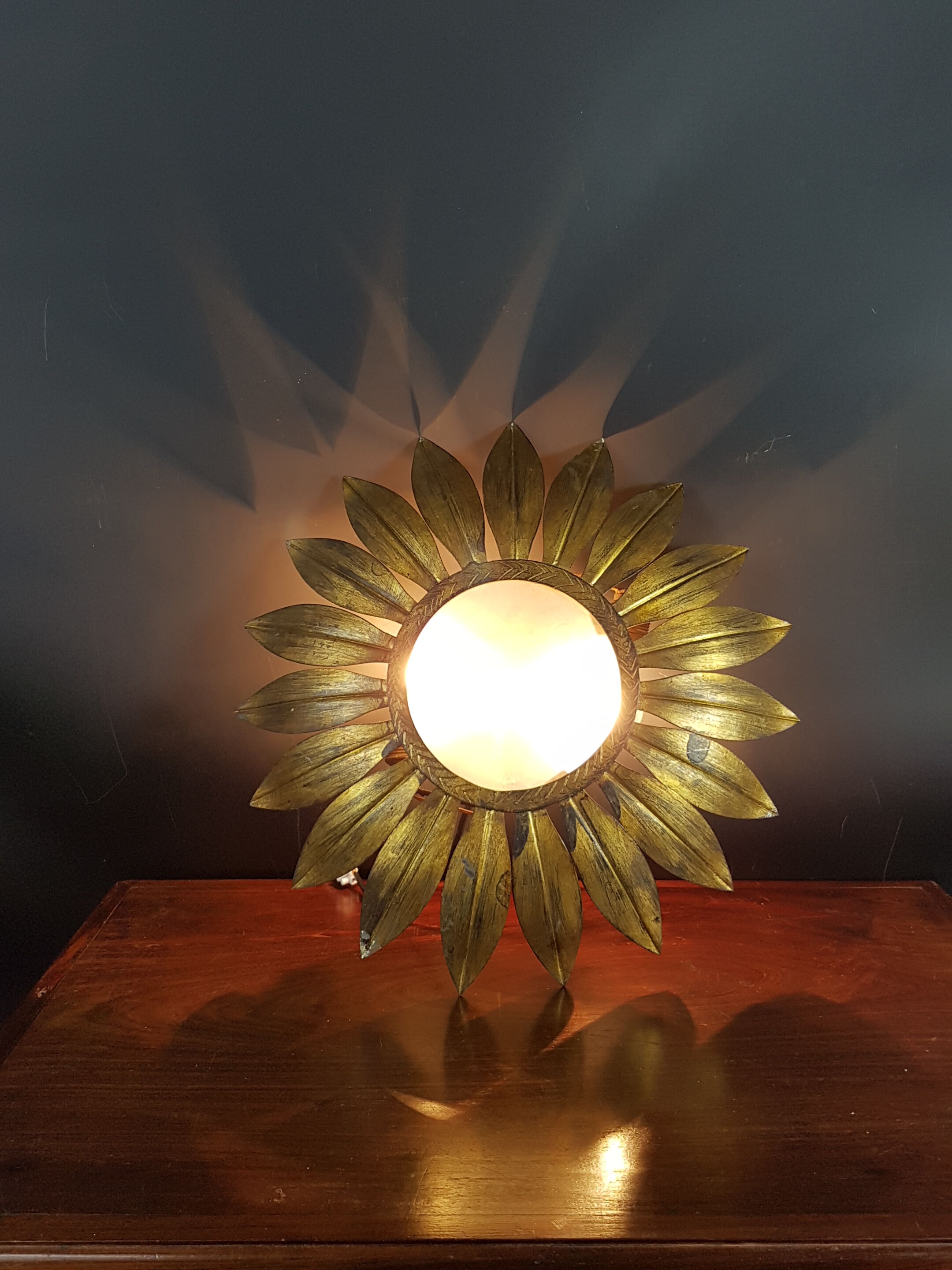 Old sunny gilded brass wall lamp 50