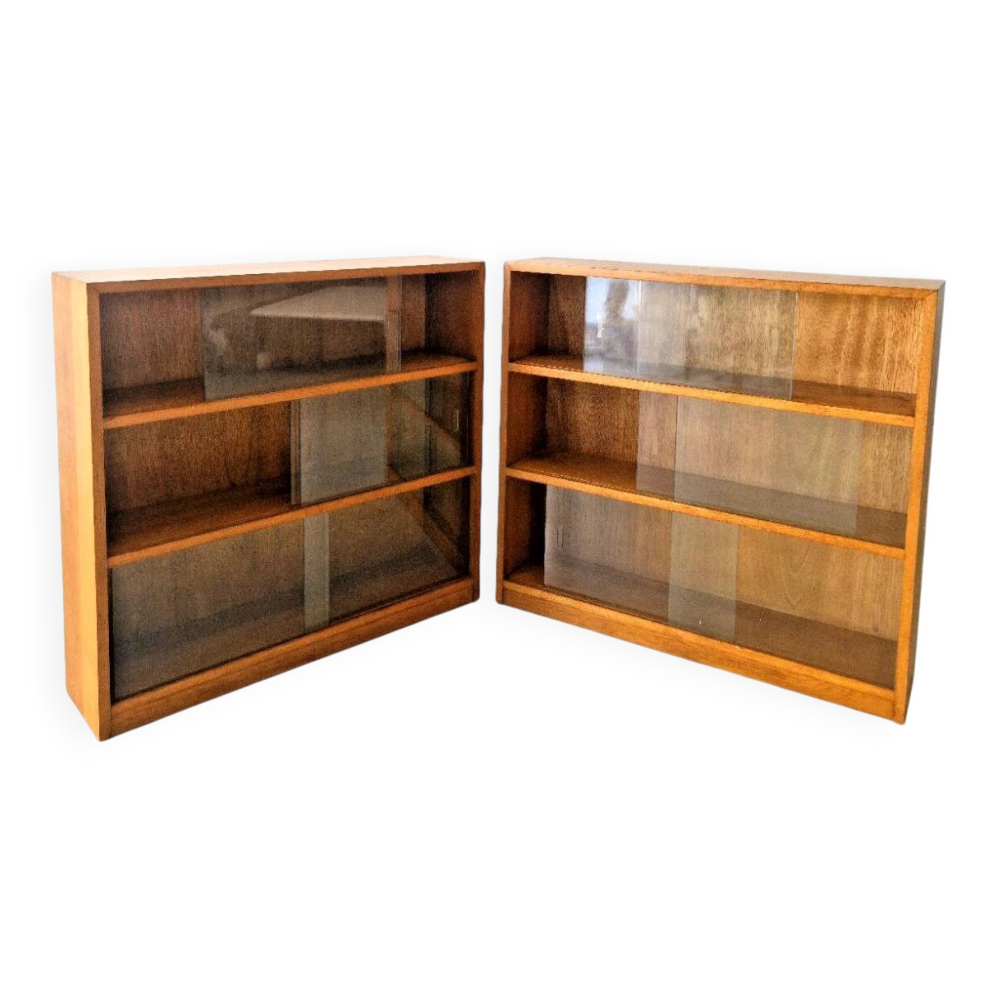 Pair of Mid-Century Oak School Bookcases