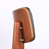 Set of 8 Danish chairs in teak, black leatherette and brass, Sven Chrobat/Sax.