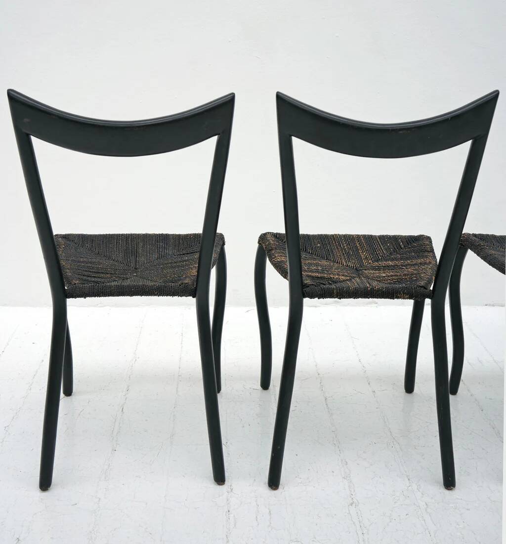 Black Manila dining chairs by Val Padilla for Conran, c.1980
