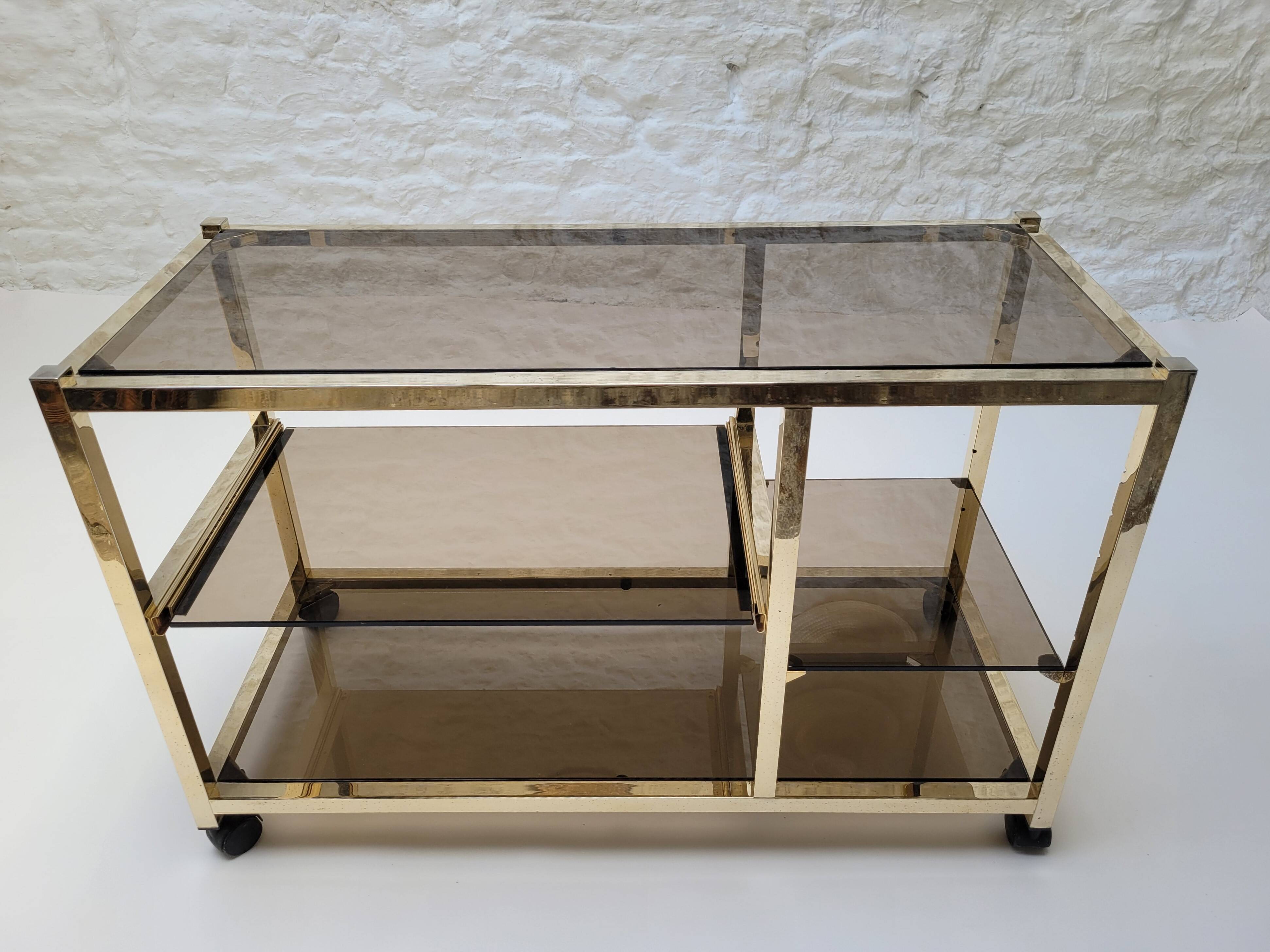 70s glass and gold metal TV stand coffee table