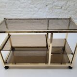 70s glass and gold metal TV stand coffee table