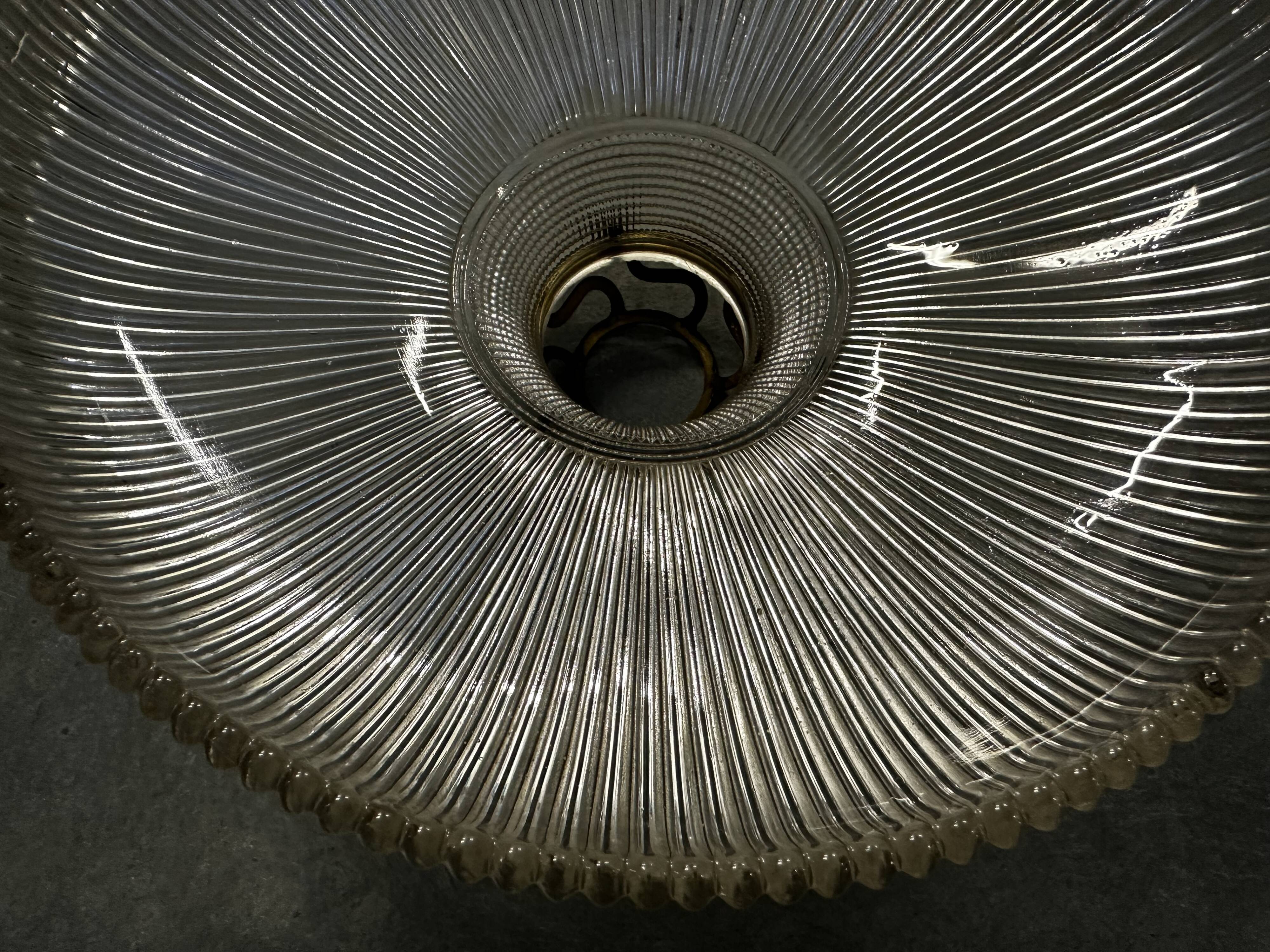 Suspension in holophane striated glass and brass support - art-deco period