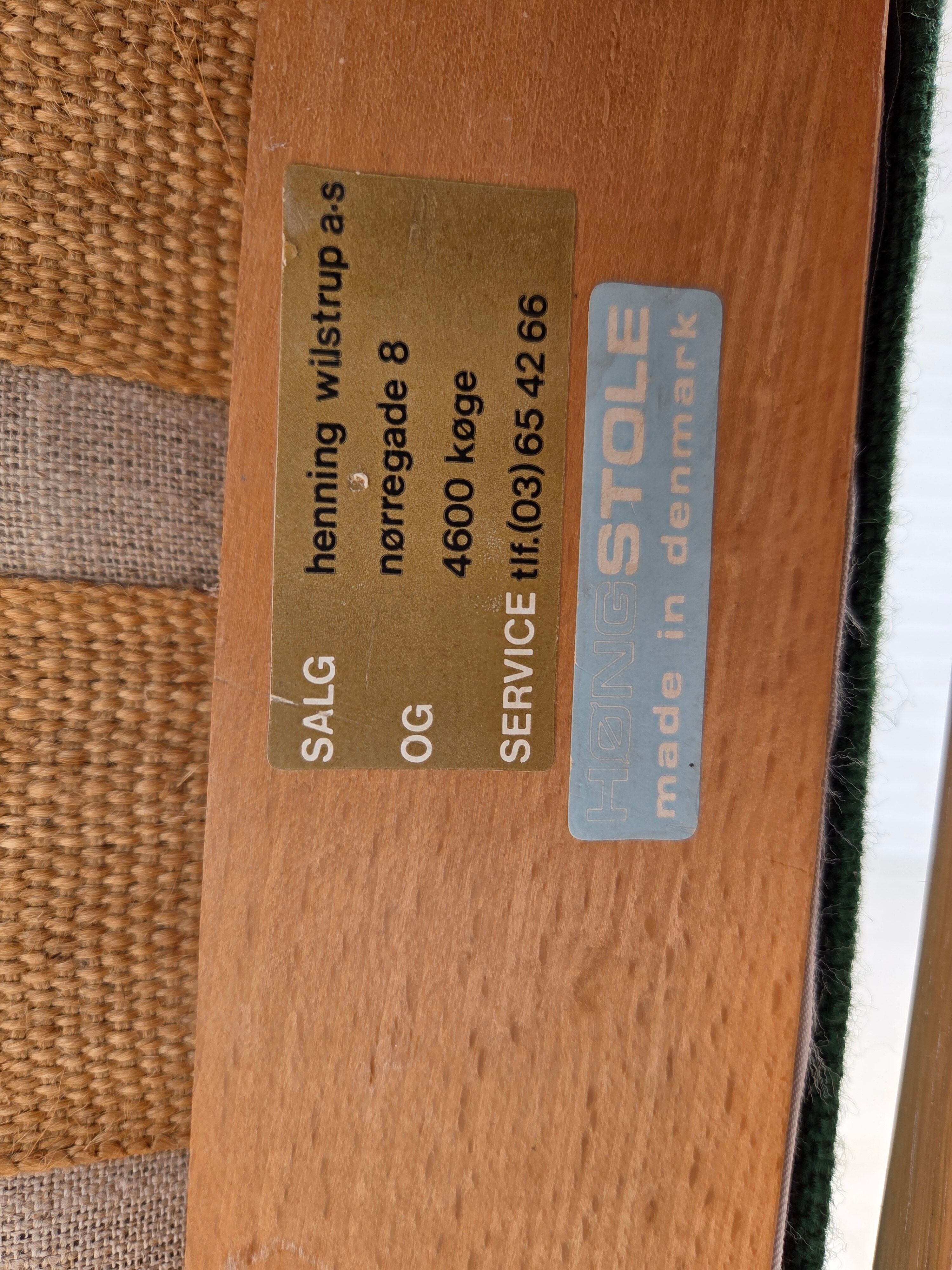 1980s, Danish armchair by Høng Stole, green furniture wool, oak wood.