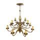 Golden luster with 12 arms of light decorated with leaves 1940