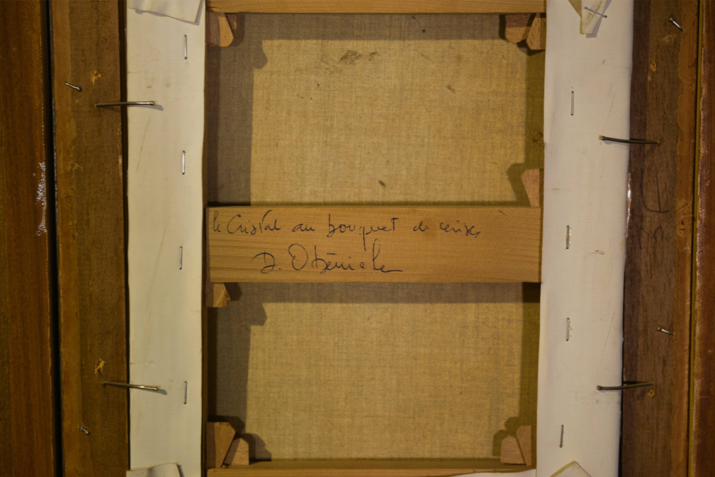 Oil painting on canvas Crystal with a bouquet of cherries by D. Obeniale 1950