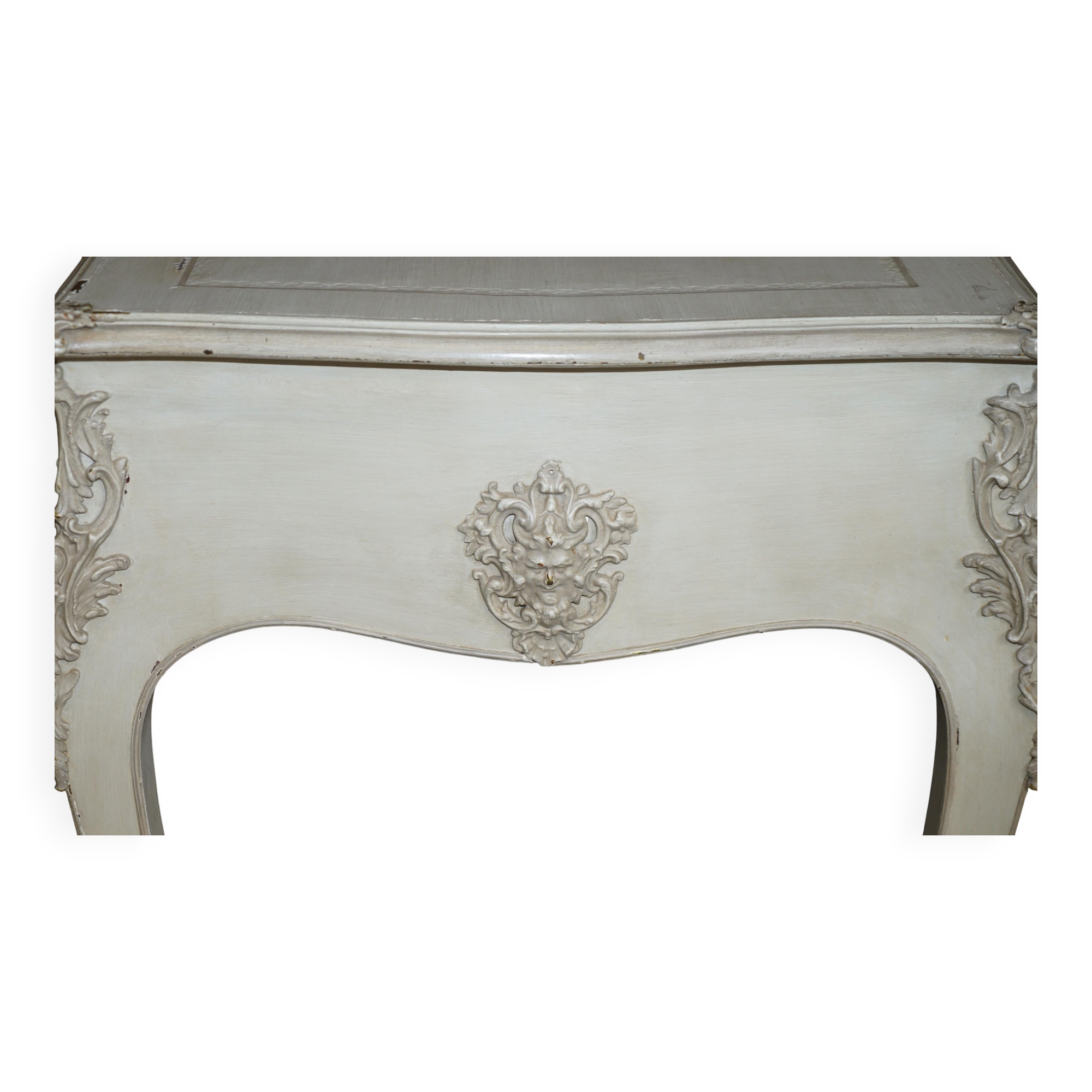 Antique Louis XV style flat desk painted with stool.