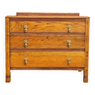 Arts And Crafts Chest Of Drawers Oak Three Drawer Highly Detailed Wonderful Carved Detailing