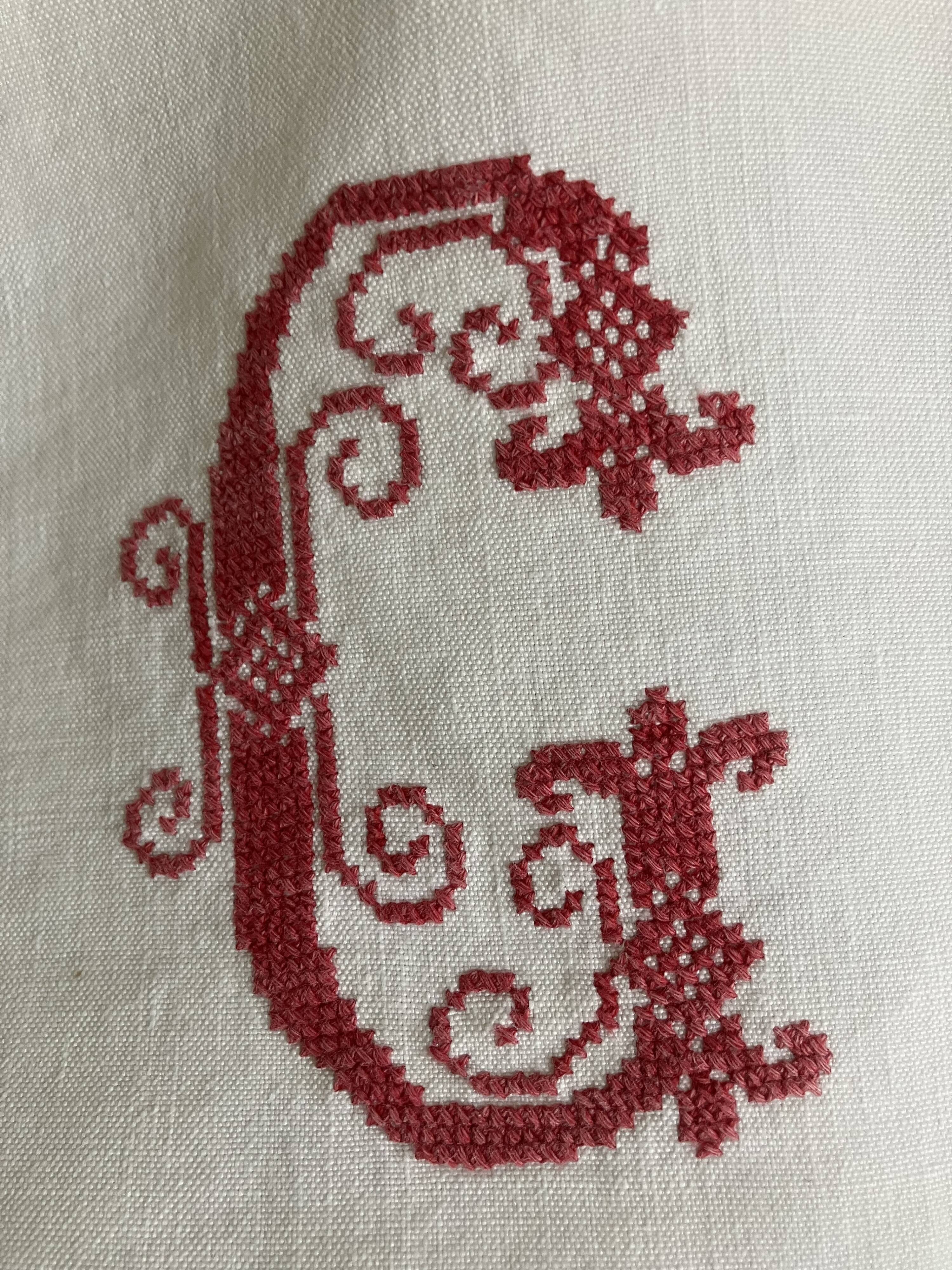 Antique linen, embroidered sheet, monogram CG.