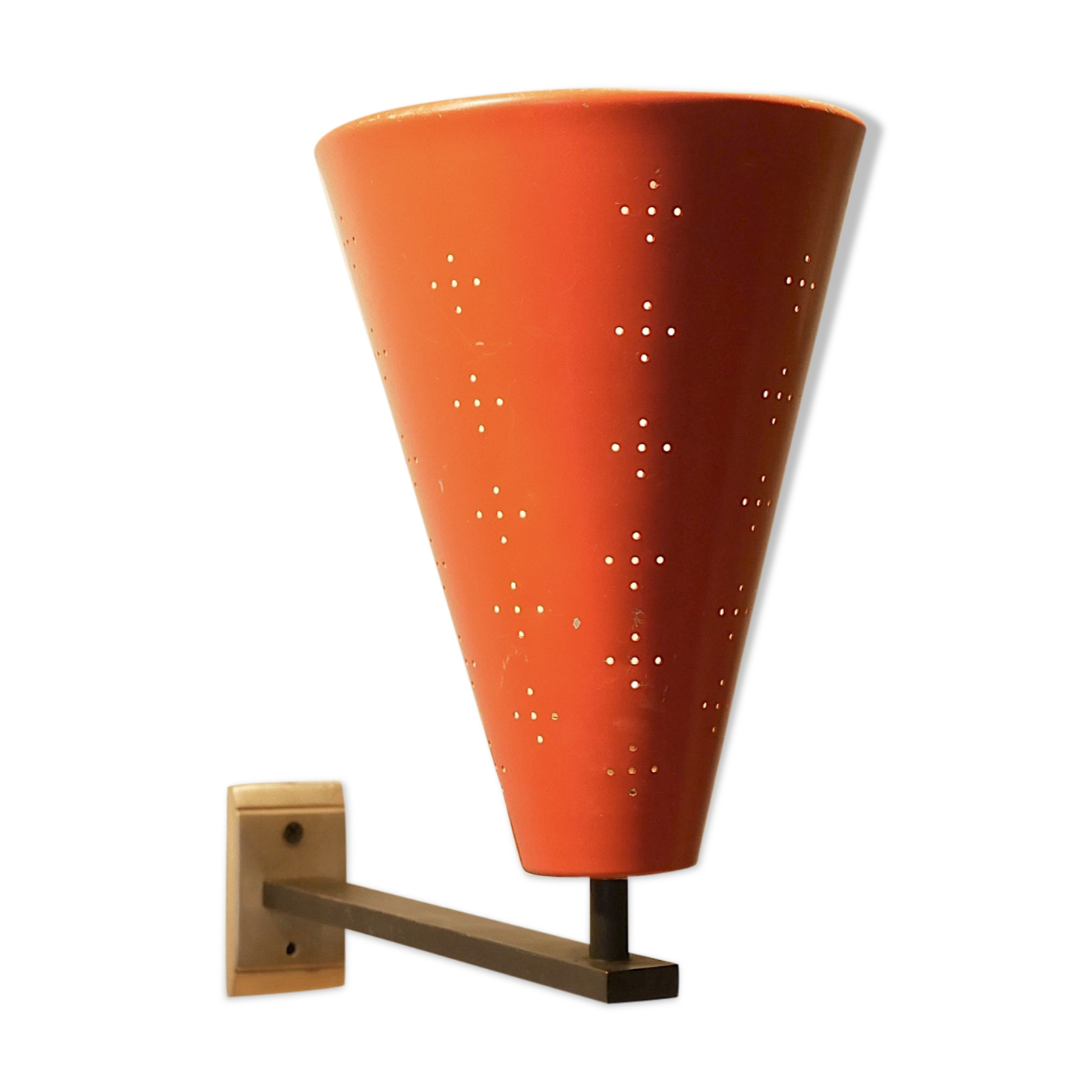 Wall light Italian modernist Metal perforated & brass, 1950 s