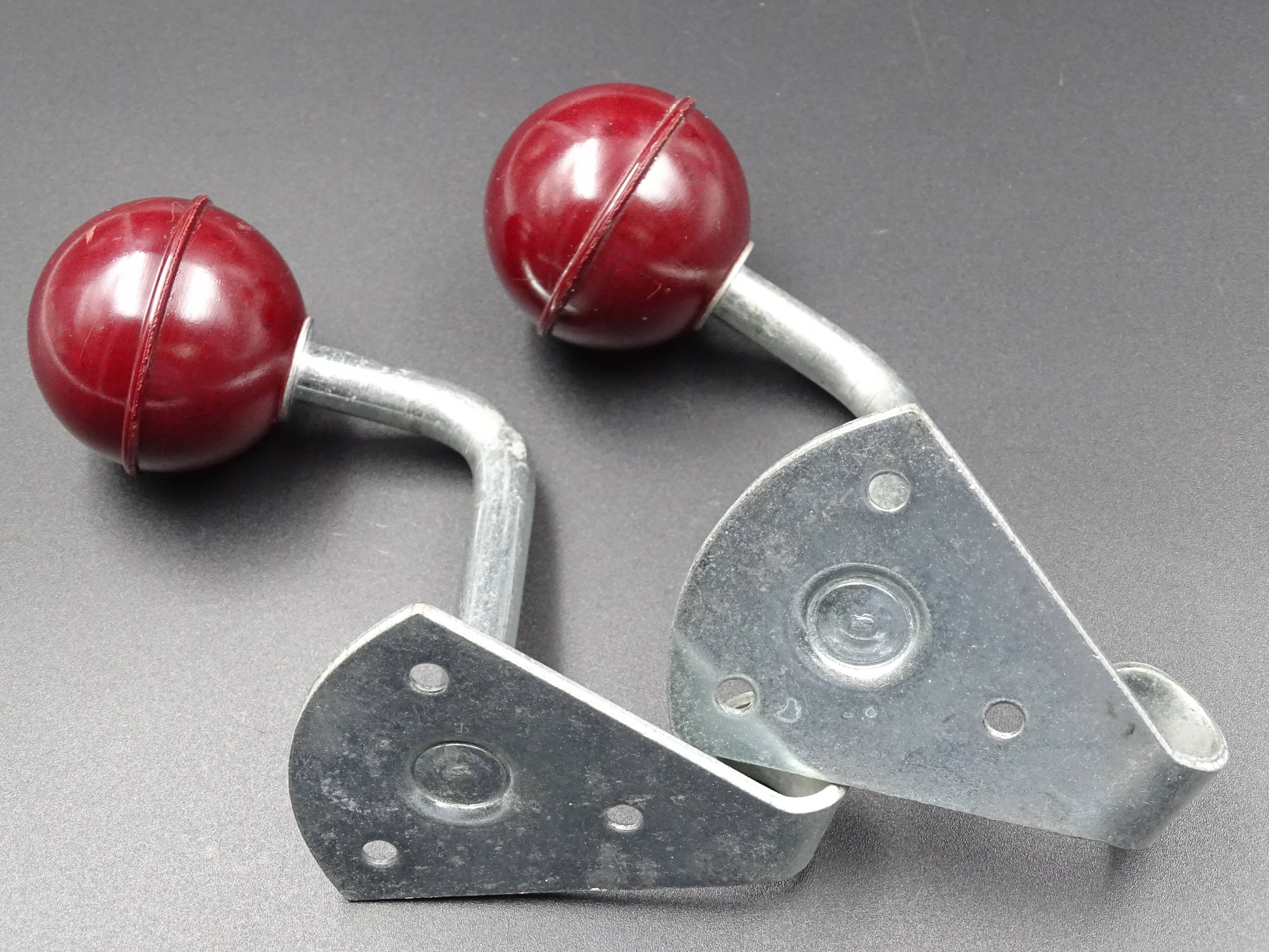 Two hooks in red bakelite and metal - around 1950