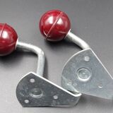 Two hooks in red bakelite and metal - around 1950