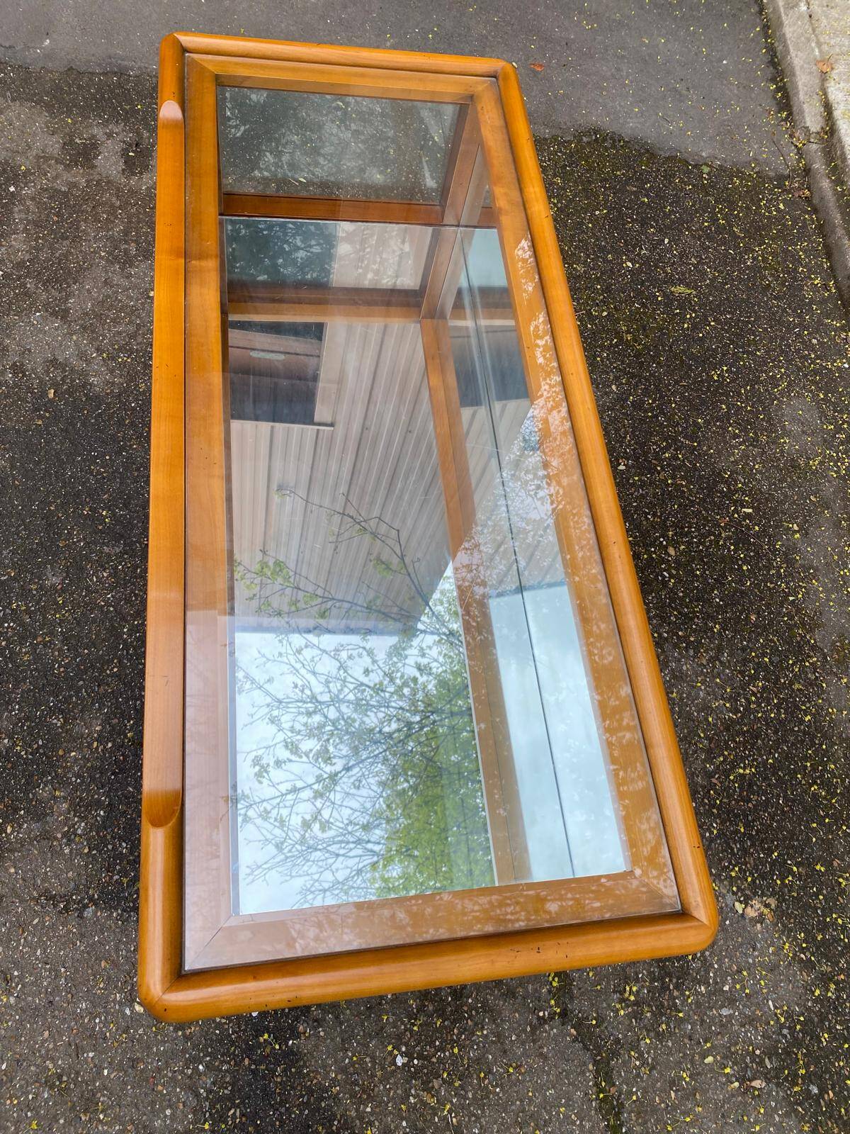 Vintage Scandinavian console in solid wood with glass, 103cm.