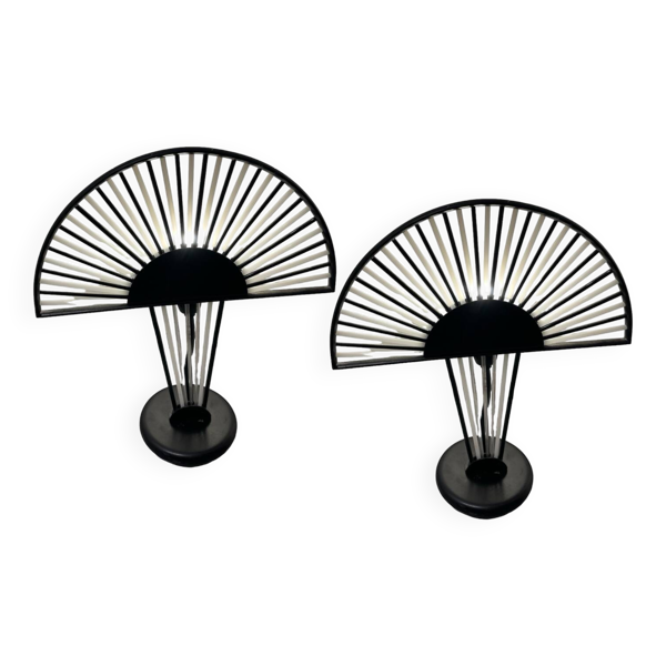 Lampes de table architecturales en verre de Murano noir et blanc, ensemble de 2
