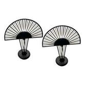 Architectural Black and White Murano Glass Rod Table Lamps Set of 2