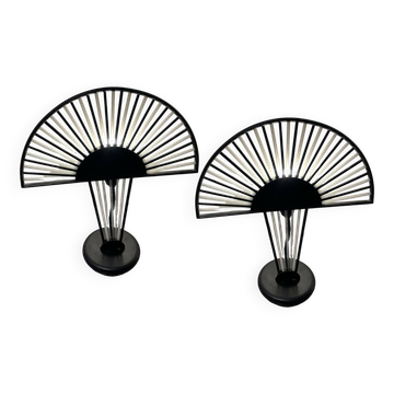 Lampes de table architecturales en verre de Murano noir et blanc, ensemble de 2