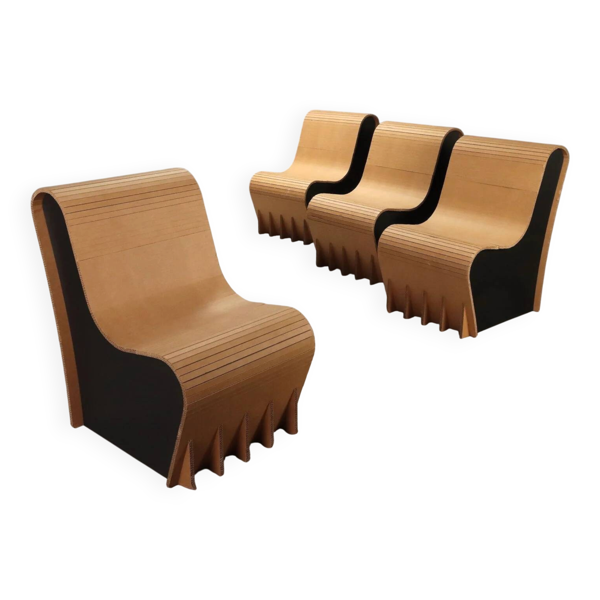 Lot de 4 fauteuils modernes en carton et Forex, années 2000