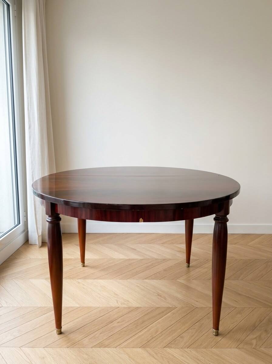 Vintage extendable oval wooden dining table